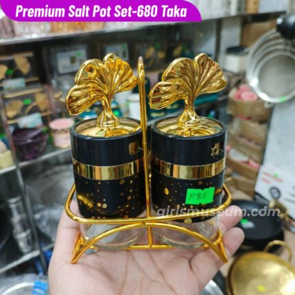 Premium Glass Salt Pot Set- Black