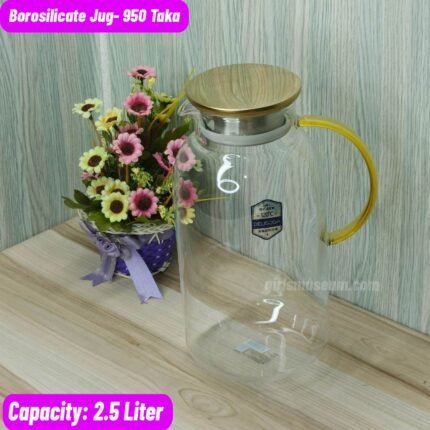 2.5 Liter Borosilicate Water Jug with steel Lid