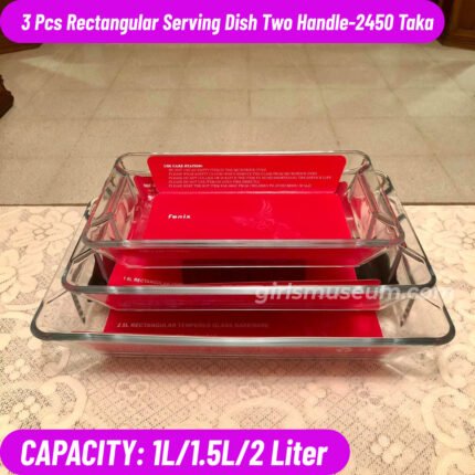 3 Pcs Tempered Glass Rectangular Serving Dish Two Handle-70502