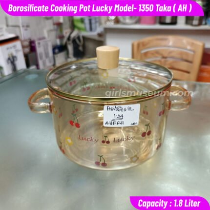 Borosilicate Glass Cookware- Lucky Model Cooking Pot with Lid- 1.8 Liter-AH