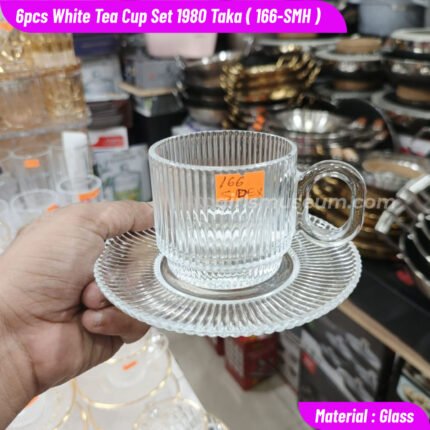 White Glass Cup Set, 6 Pcs Set-166