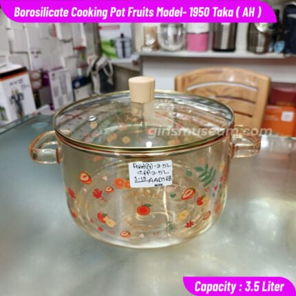 Borosilicate Glass Cookware- Fruits Model Cooking Pot with Lid- 3.5 Liter-AH