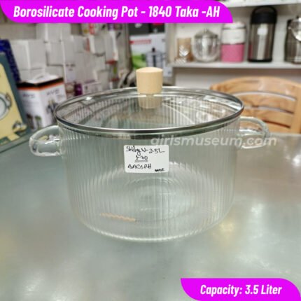 Borosilicate Glass Cookware- Stripe Model Cooking Pot with Lid- 3.5 Liter-AH