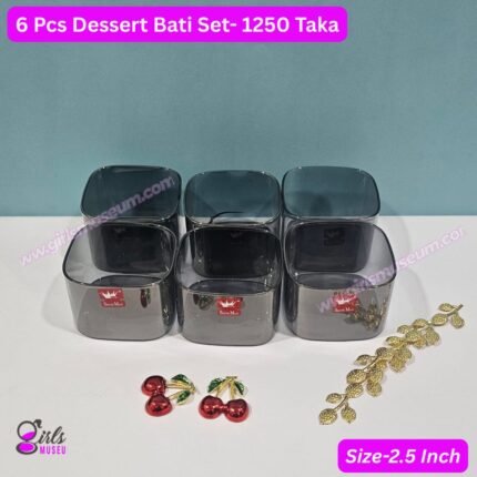 Premium Black Glass Dessert/Firni Bati Set- 6 Pcs Set