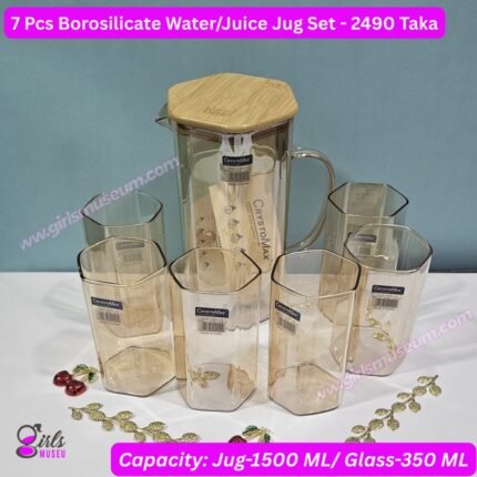 Borosilicate Golden Glass Water/Juice Jug- 7 Pcs Set