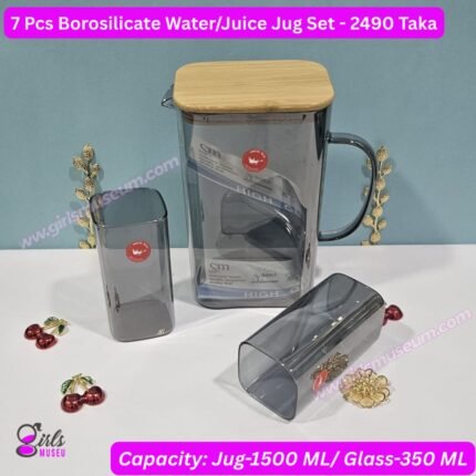 Borosilicate Black Glass Water/Juice Jug- 7 Pcs Set