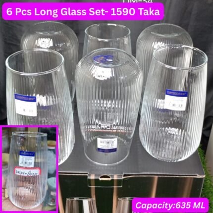 6 Pcs Long Glass Set – 635 ML (Design-3)