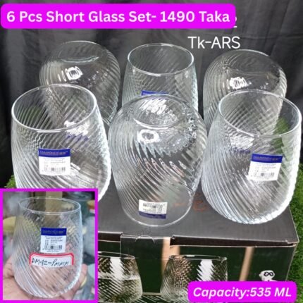 6 Pcs Short Glass Set – 535 ML (Design-4)